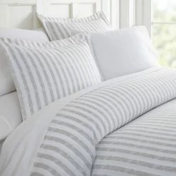 Best deal 👍 Deals 🎉 Rugged Stripes Patterned Performance Light Gray Microfiber 3-Piece Duvet Cover Set by Becky Cameron 🎁 ✨