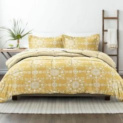 Buy 😉 Discount 🛒 3-Piece Yellow Daisy Medallion Pattern Reversible Microfiber King / California King Down-Alternative Comforter Set by Becky Cameron 🥰 😀