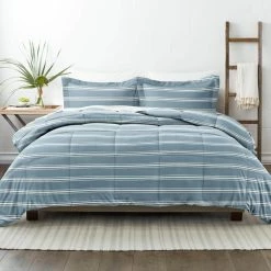Promo ✨ Hot Sale 🧨 3-Piece Light Blue Soft Stripe Pattern Reversible Microfiber King / California King Down-Alternative Comforter Set by Becky Cameron 😀 🤩