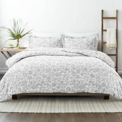 Cheapest ✔️ Best deal 🔥 Premium Down Alternative Light Gray Abstract Garden Patterned Microfiber King Comforter Set by Becky Cameron 🤩 🎉