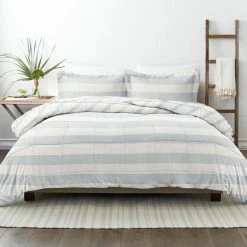 Best deal 😍 Top 10 😀 Premium Down Alternative Light Blue Distressed Stripe Reversible Microfiber King Comforter Set by Becky Cameron ⌛ 😀