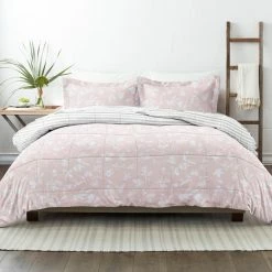 Hot Sale 😀 Best Pirce 🌟 Premium Down Alternative Pink Pressed Flowers Reversible Microfiber King Comforter Set by Becky Cameron 🧨 😉