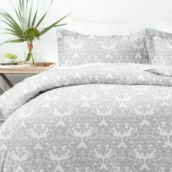 Best Sale 👍 Best reviews of 🥰 Premium Ultra Soft Light Gray Soft Damask Pattern King Microfiber 3-Piece Duvet Cover Set by Becky Cameron 👏 🤩