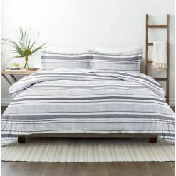 Hot Sale 🌟 Coupon ⭐ Premium Ultra Soft Light Gray Vintage Stripe Pattern Full/Queen Microfiber 3-Piece Duvet Cover Set by Becky Cameron 😉 👍