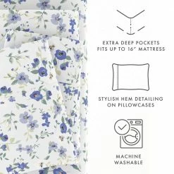 Promo 🧨 Best Sale 🎁 Home Collection 4-Piece Light Blue Floral Microfiber King Sheet Set by Becky Cameron 🔔 🎉 -Becky Cameron Shop becky cameron sheet sets ieh 4pc bls k lb 1f 1000