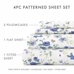 Promo 🧨 Best Sale 🎁 Home Collection 4-Piece Light Blue Floral Microfiber King Sheet Set by Becky Cameron 🔔 🎉 -Becky Cameron Shop becky cameron sheet sets ieh 4pc bls k lb 44 1000