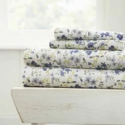 Promo 🧨 Best Sale 🎁 Home Collection 4-Piece Light Blue Floral Microfiber King Sheet Set by Becky Cameron 🔔 🎉