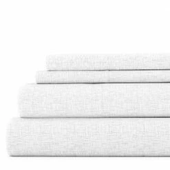 Wholesale 😀 Best Sale ✔️ Premium Ultra Soft 4-Piece White Chambray Style Pattern Microfiber King Sheet Set by Becky Cameron 🛒 🥰