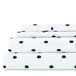 Coupon 🔔 Coupon ❤️ Premium Ultra Soft 4-Piece Navy Dots Pattern Microfiber Queen Sheet Set by Becky Cameron ✨ 🌟