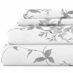 Buy 👍 Buy 😀 Premium 4 Piece Gray Sylvan Rose Flannel Full Sheet Set by Becky Cameron 🔥 ✔️