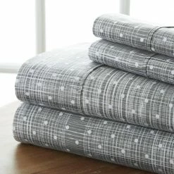 Budget ❤️ Outlet ⭐ 4-Piece Gray Geometric Microfiber California King Sheet Set by Becky Cameron 🔥 ❤️