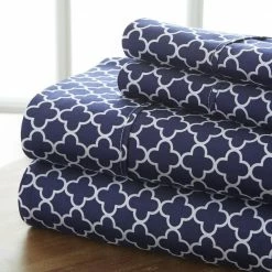 New ✨ Wholesale ✨ 4-Piece Navy Geometric Microfiber Queen Sheet Set by Becky Cameron 💯 ❤️