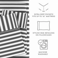 Cheapest ✔️ Flash Sale 🥰 4-Piece Gray Striped Microfiber Queen Sheet Set by Becky Cameron 😀 ✨ -Becky Cameron Shop becky cameron sheet sets ieh 4pc ri q gr 1f 1000