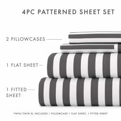 Cheapest ✔️ Flash Sale 🥰 4-Piece Gray Striped Microfiber Queen Sheet Set by Becky Cameron 😀 ✨ -Becky Cameron Shop becky cameron sheet sets ieh 4pc ri q gr 44 1000