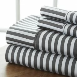 Cheapest ✔️ Flash Sale 🥰 4-Piece Gray Striped Microfiber Queen Sheet Set by Becky Cameron 😀 ✨