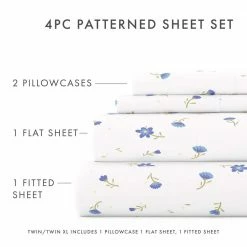 Promo 🤩 Best reviews of 😀 Home Collection 4-Piece Light Blue Floral Microfiber Queen Sheet Set by Becky Cameron ⭐ 😉 -Becky Cameron Shop becky cameron sheet sets ieh 4pc sfl q lb 44 1000