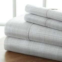 Discount 😀 Best Pirce 🎉 4-Piece Gray Plaid Microfiber Queen Sheet Set by Becky Cameron 🥰 ⌛