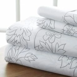 Best deal 😀 Deals 🧨 4-Piece Gray Floral Microfiber Queen Sheet Set by Becky Cameron ❤️ 🔥