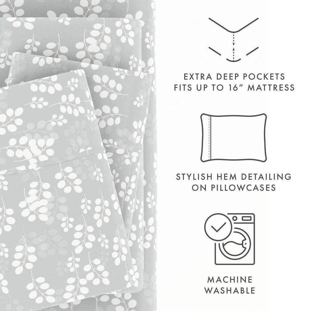 Top 10 ๐ Cheap โ๏ธ 4-Piece Gray Floral Microfiber Queen Sheet Set by Becky Cameron ๐ โ๏ธ 4 Top 10 ๐ Cheap โ๏ธ 4-Piece Gray Floral Microfiber Queen Sheet Set by Becky Cameron ๐ โ๏ธ - Image 4