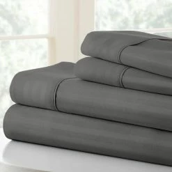New 🧨 Deals 🎁 4-Piece Gray Striped Microfiber King Sheet Set by Becky Cameron ✨ 👍