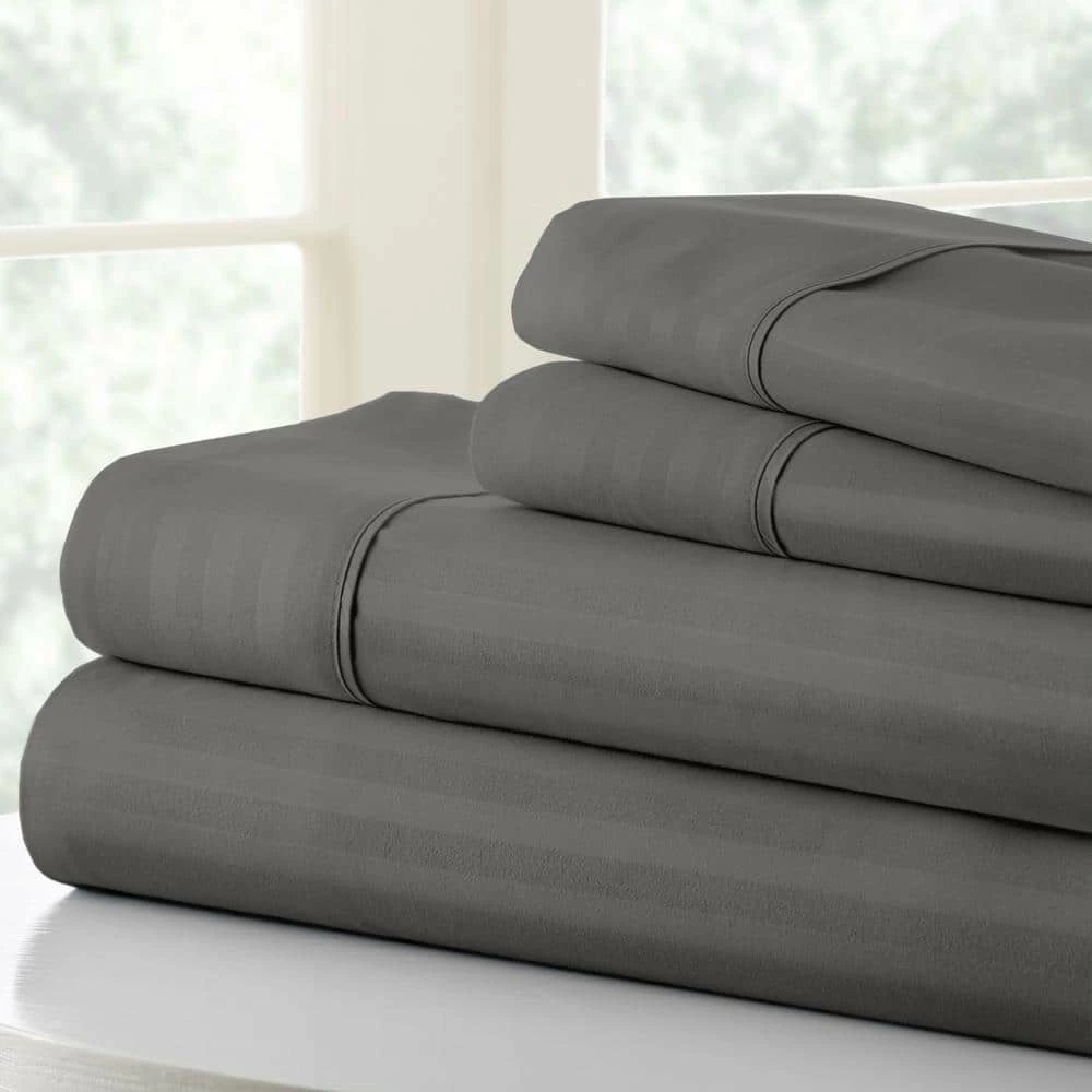 New ๐งจ Deals ๐ 4-Piece Gray Striped Microfiber King Sheet Set by Becky Cameron โจ ๐ 1 New ๐งจ Deals ๐ 4-Piece Gray Striped Microfiber King Sheet Set by Becky Cameron โจ ๐