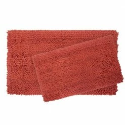 Brand new 👏 Brand new 🔥 Astor Striped Chenille 17 in. x 24 in./ 20 in. x 34 in. 2-Piece Plush Bath Mat Set in Coral by Laura Ashley 👍 ⌛