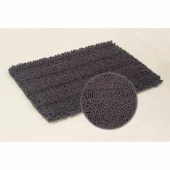 New 🤩 Best Sale 🛒 Astor Striped Chenille Dark Grey 17 in. x 24 in. Plush Bath Mat by Laura Ashley 🤩 💯 -Becky Cameron Shop dark grey laura ashley bathroom rugs bath mats laymb005457 4f 1000