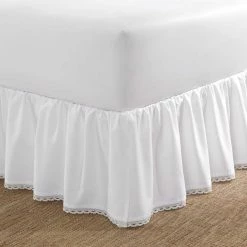 Outlet ✔️ Outlet 😀 Crochet Ruffle White Cotton Queen 15 in. Drop Bedskirt by Laura Ashley 👍 🎉