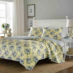 Discount ⭐ Deals ⌛ Linley 3-Piece Yellow Floral Cotton Full/Queen Quilt Set by Laura Ashley ✔️ ✨ -Becky Cameron Shop laura ashley bedding sets 174624 31 1000