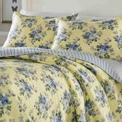Discount ⭐ Deals ⌛ Linley 3-Piece Yellow Floral Cotton Full/Queen Quilt Set by Laura Ashley ✔️ ✨ -Becky Cameron Shop laura ashley bedding sets 174624 4f 1000