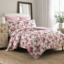 Cheapest 👍 Buy 🌟 Lidia 3-Piece Multicolored Pink Floral Cotton King Quilt Set by Laura Ashley 🎁 🤩