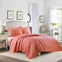 Best Sale 👍 Best Sale 😉 LA Solid 3-Piece Orange Solid Cotton King Quilt Set by Laura Ashley ⌛ ⭐