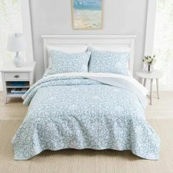 Brand new 🤩 Cheap 🔥 Mia 3-Piece Soft Blue Floral Cotton King Quilt Set by Laura Ashley 😍 ✔️ -Becky Cameron Shop laura ashley bedding sets 207060 c3 1000