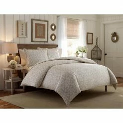 Promo 🛒 Discount 😍 Victoria 3-Piece Taupe Floral Cotton Full/Queen Duvet Cover Set by Laura Ashley ⌛ 👏