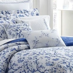 Cheap ⌛ Hot Sale 💯 Charlotte 4-Piece Blue Floral Cotton King Comforter Set by Laura Ashley 🌟 🔥 -Becky Cameron Shop laura ashley bedding sets 211392 40 1000