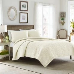 Wholesale 🎁 Coupon 💯 Felicity 3-Piece Ivory Floral Cotton King Quilt Set by Laura Ashley 😍 ⌛