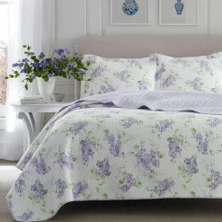 Coupon 👏 Cheapest ⭐ Keighley 3-Piece Purple Solid Cotton Full/Queen Quilt Set by Laura Ashley ✨ 🔔 -Becky Cameron Shop laura ashley bedding sets 221051 4f 1000
