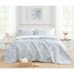 Cheap 🛒 Best reviews of 🧨 Amberley 3-Piece Soft Blue Floral Cotton King Quilt Set by Laura Ashley 😀 😉