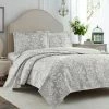 Outlet 💯 Cheap 🤩 Rowland 3-Piece Dove Gray Floral Cotton King Quilt Set by Laura Ashley 🧨 🧨