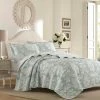 Promo 💯 Budget ✨ Venetia 3-Piece Duck Egg Blue Floral Cotton King Quilt Set by Laura Ashley 💯 💯