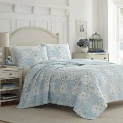 Best reviews of 🎁 Brand new ❤️ Kenna 3-Piece Blue Floral Cotton Full/Queen Quilt Set by Laura Ashley 🤩 😀