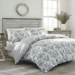 Wholesale 🎁 Deals ⭐ Annalise 2-Piece Gray Floral Cotton Twin Comforter Set by Laura Ashley ❤️ 🤩