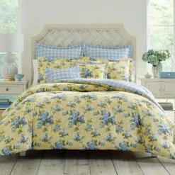 Budget 😉 Cheap 🧨 Cassidy 7-Piece Yellow Floral Cotton King Comforter Set by Laura Ashley ✨ 🔔