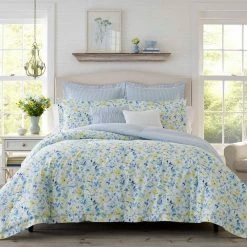 Cheapest 🎁 Discount 😉 Nora 7-Piece Bright Blue Floral Cotton Full/Queen Bonus Comforter Set by Laura Ashley 🥰 ⌛