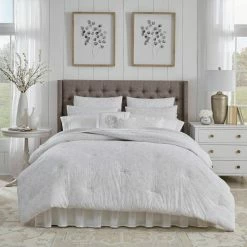 Top 10 🌟 Top 10 🎉 Cerie 5-Piece White Cotton Twin Bonus Comforter Set by Laura Ashley 🔥 👏