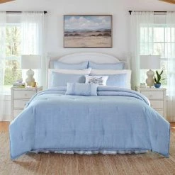 Best deal 🤩 Best reviews of ⭐ Forsythia 7-Piece Blue Cotton King Bonus Comforter Set by Laura Ashley 🎉 👏