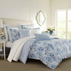 Brand new 🔥 Best reviews of 👍 Mila 3-Piece Blue Floral Cotton Full/Queen Comforter Set by Laura Ashley ✔️ ❤️