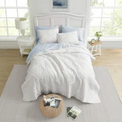 Hot Sale 😀 Cheapest 😉 Maisy 3-Piece White Solid Cotton Full/Queen Quilt Set by Laura Ashley 😍 🔥 -Becky Cameron Shop laura ashley bedding sets ushsa91043935 c3 1000