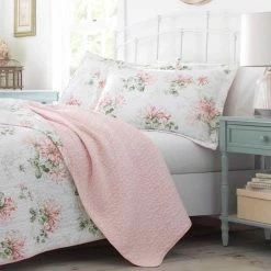 Best deal 😀 Best deal 🛒 Honeysuckle 3-Piece Pink Floral Cotton Full/Queen Quilt Set by Laura Ashley 😉 🔥 -Becky Cameron Shop laura ashley bedding sets ushsa91060807 31 1000