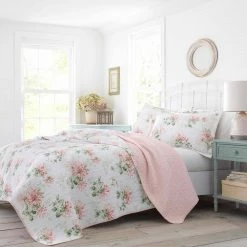 Best deal 😀 Best deal 🛒 Honeysuckle 3-Piece Pink Floral Cotton Full/Queen Quilt Set by Laura Ashley 😉 🔥